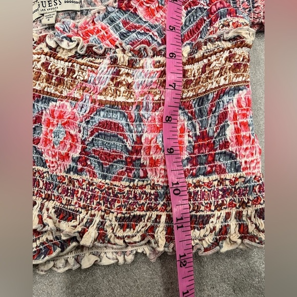 [S] GUESS Pink Floral Print Festival Inspired Crop Top with Lettuce Detail - Picture 10 of 10